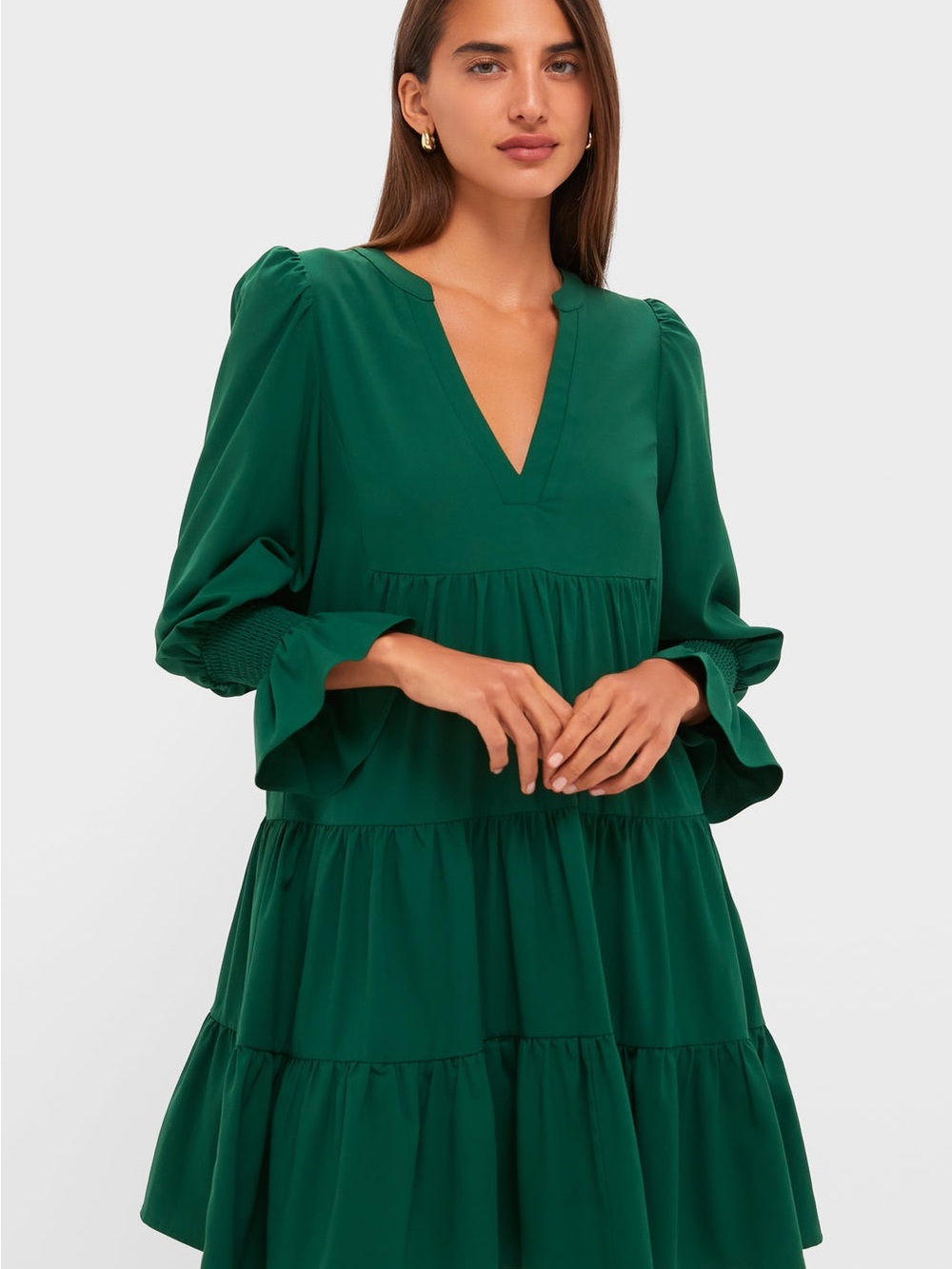 Tuckernuck Pomander Place Kenzo Deep Green Tiered V-Neck Long Sleeve Dress